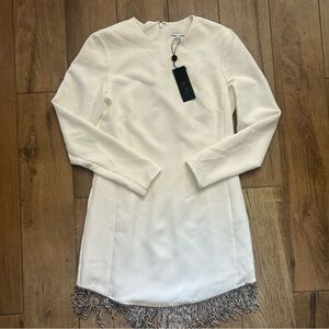 Gianni Bini Cream Sheath Midi Dress Long Sleeve Mock Neck